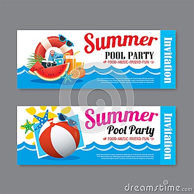 Summer pool party invitation ticket background Vector Illustration