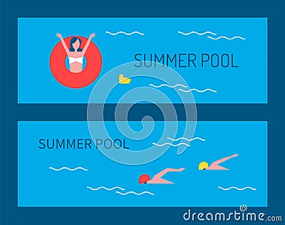 Summer Pool Posters and Text Vector Illustration Vector Illustration