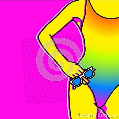 Summer in Pop Art style. Girl. Beach fashion Stock Photo