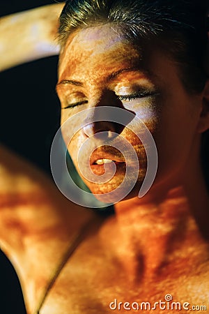 summer portrait skin care woman bronze tan face Stock Photo