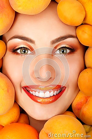 Summer portrait of young healty smiling attractive woman with ri Stock Photo