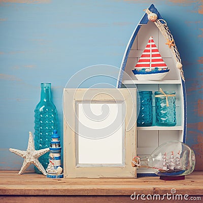 Summer poster mock up template with home decoration Stock Photo