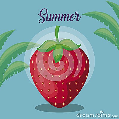 summer poster with strawberry and leafs Cartoon Illustration