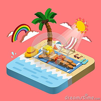 Summer recreation concept 3d isometric infographic Vector Illustration