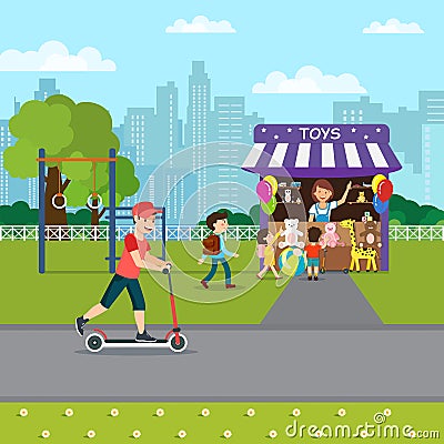 Summer Recreation in Park Flat Vector Illustration Vector Illustration