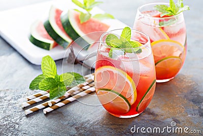 Summer refreshing cocktails with watermelon Stock Photo