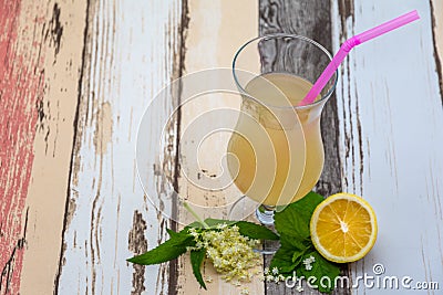 Summer drink of elderberry flowers and lemon and mint know as socata in romanian Stock Photo
