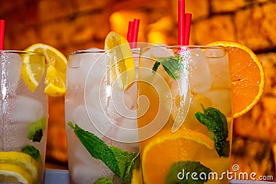 Summer refreshing drinks. Stock Photo