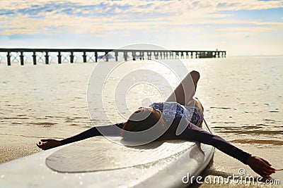 Summer Relaxation. Woman Relaxing On Beach. Lifestyle, Freedom, Stock Photo