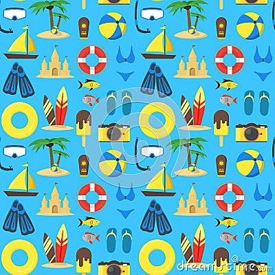 Summer Rest Background Pattern on a Blue. Vector Vector Illustration