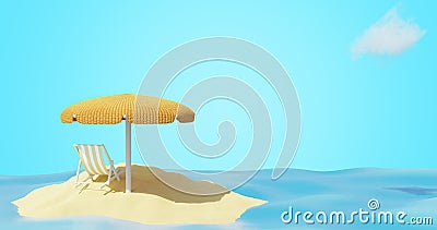 Summer rest. Beach with umbrella, deck chair. Stock Photo