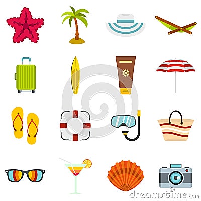 Summer rest set flat icons Vector Illustration