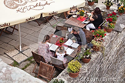 Summer restaurant terrace in old Tallin Editorial Stock Photo