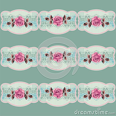 Summer retro floral pattern (roses) in the style shabby Chic, provence, boho. Vector Illustration