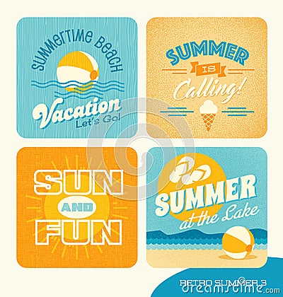 Summer retro typography designs Vector Illustration