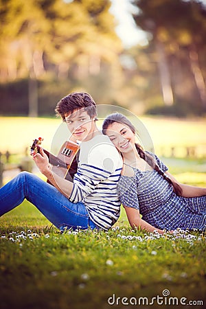 Summer romance with guitar Stock Photo