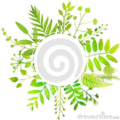 Summer round frame with bright green leaves Vector Illustration