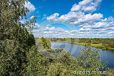 Summer rural landscape with the Lukh River in the village of Myt, Russia Stock Photo