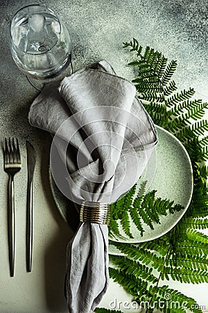 Summer rural table setting with fern Stock Photo