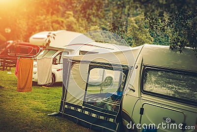 Summer RV Camper Camping Stock Photo