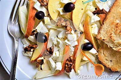 Summer salad with fennel feta cheese apple hazelnut oliva oil Stock Photo