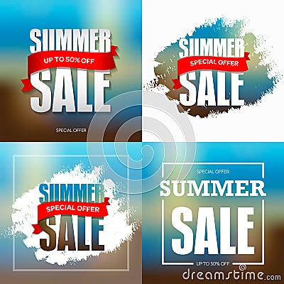 Summer sale badge, label, promo banner template. Special offer t Vector Illustration