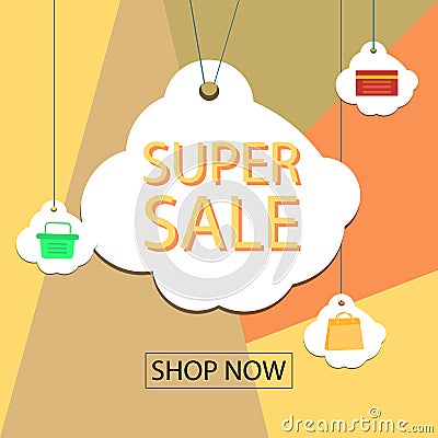 Summer sale banner design for promotion with shopping icons. Vector Illustration