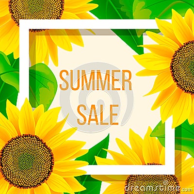 Summer sale banner template with sunflower, illustration Cartoon Illustration