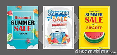 Summer sale banner templates. Paper art and craft style. Vector Vector Illustration