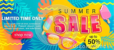 Summer Sale bright poster. Vector Illustration