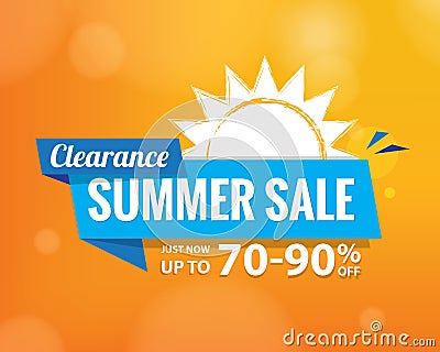 Summer Sale bule tag heading design on orange for banner or pos Vector Illustration