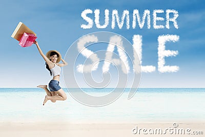 Summer sale clouds and woman Stock Photo