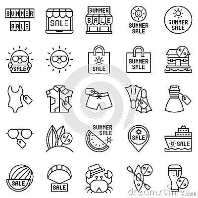 Summer sale element icon set 2, line style Vector Illustration