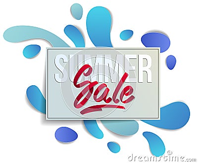 Summer sale flyer template with lettering, poster, card, banner, advertising design, vector modern style cartoon paper cut 3d ill Vector Illustration