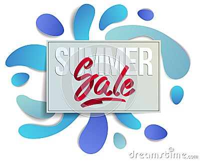 Summer sale flyer template with lettering, poster, card, banner, advertising design, vector modern style cartoon paper cut 3d Vector Illustration