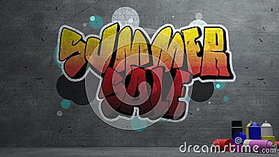 Summer sale Graffiti on concrete wall texture Stone wall background. 3d rendering Stock Photo