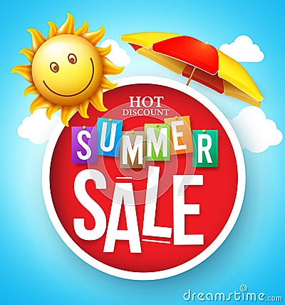 Summer Sale Hot Discount in Red Circle Floating Vector Illustration