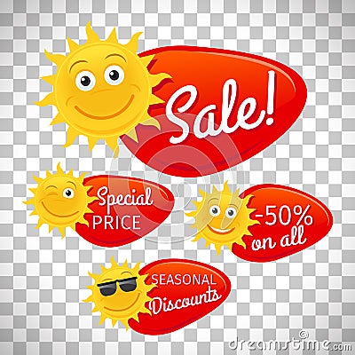 Summer sale labels on transparent background Vector Illustration