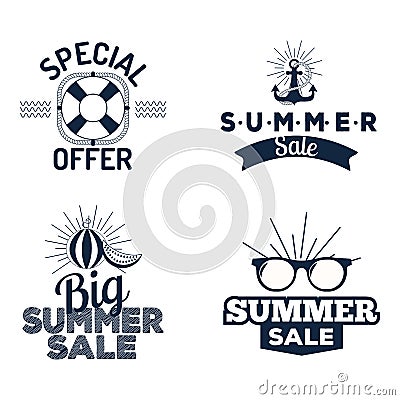 Summer sale clearance vector badges some shopping hand drawn advertising labels Vector Illustration