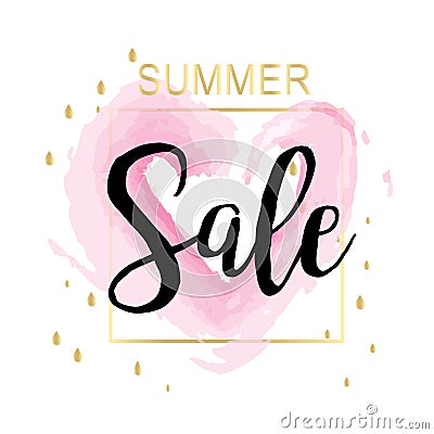 Summer Sale Luxury watercolor ,pink and gold Banner, for Discount Poster, Fashion Sale, backgrounds, in vector Vector Illustration