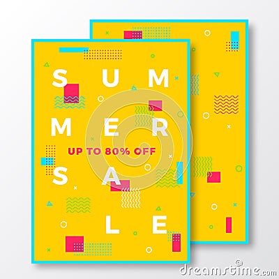 Summer Sale Poster, Card or Flyer Template. Modern Abstract Flat Swiss Style Background with Decorative Elements and Vector Illustration