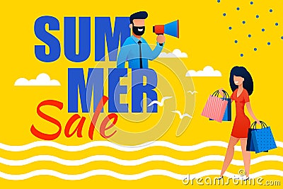 Summer Sale Promotional Flat Banner for Vacation Vector Illustration