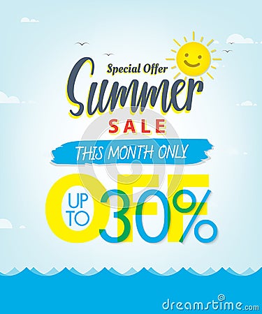 Summer Sale set V.3 30 percent blue heading design for banner or Vector Illustration