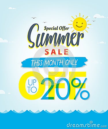 Summer Sale set V.3 20 percent blue heading design for banner or Vector Illustration