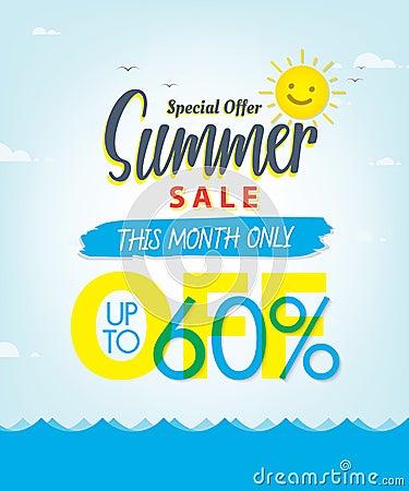 Summer Sale set V.3 60 percent blue heading design for banner or Vector Illustration