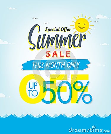 Summer Sale set V.3 50 percent blue heading design for banner or Vector Illustration