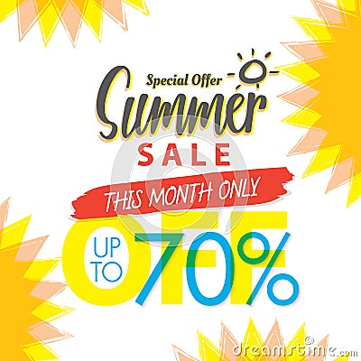 Summer Sale set V.4 70 percent colorful heading design for banner or poster. Sale and Discounts Concept. Vector illustration. Vector Illustration