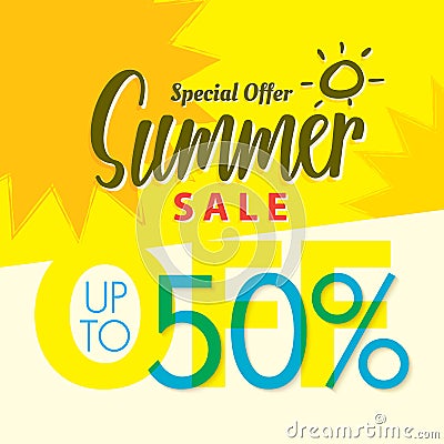 Summer Sale set V.2 50 percent yellow heading design for banne Vector Illustration