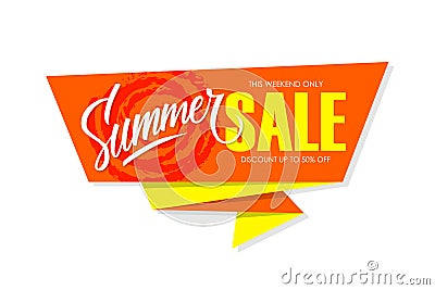 Summer Sale special offer banner with hand lettering for business, promotion and advertising. Vector Illustration