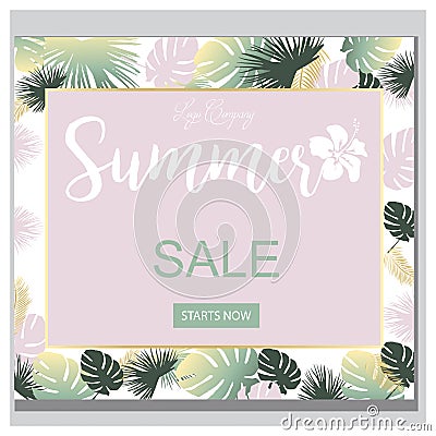 Summer Sale Tropical Flowers Banner, for Discount Poster, Fashion Sale, backgrounds, tshirts, pillows, in vector Vector Illustration